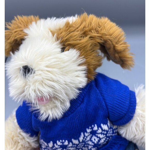 Build A Bear Plush Puppy Dog Toy In Blue Knit Sweater Denim Shorts Fluffy Shaggy - Picture 2 of 4